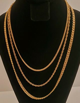 Vintage Miriam Haskell 3 Strand Gold Tone Chain Necklace 19 " To 26 " Signed Rare