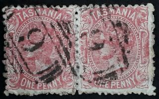 Rare Undated Tasmania Australia Pair 1d Sclt S/f Stamp No Cds 9 Bridgewater