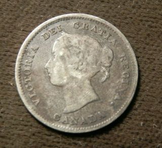 1884 Canada Silver 5 Cents - Very Rare Keydate - Far 4