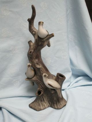 Rare Howard Pierce California Pottery 3 Birds On Tree Stump Bud Vase Sculpture