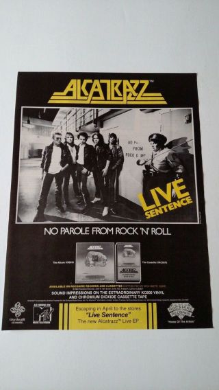 Alcatrazz " Live Sentence " (1984) Rare Print Promo Poster Ad