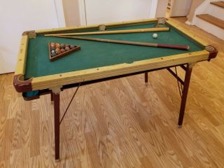 Vintage Rare Burrowes Mini Folding Pool Table With Pool Cues,  Balls,  Triangle