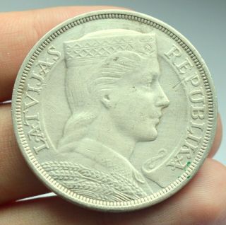 Latvia Lettland 5 Lati 1932 Rare Year Milda Large Silver Coin Thaler Size 25gr