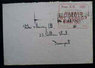 Rare 1941 Great Britain Censor Cover " From H.  M.  Ship " Cancels To Devonport