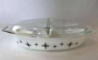 Rare Vintage 1.  5 Qt.  Pyrex Black And White Atomic Casserole Dish Bowl W/ Lid
