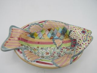Rare Mackenzie Childs Retired Pottery Small Fish Bowl/soap Dish