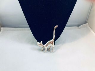 Rare 925 Sterling Israel Large 3 - D Kitty Cat Brooch