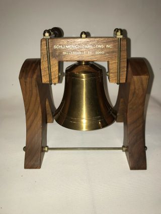 Rare Schulmerich Carillons Brass Bell In Walnut Stand - Shipp