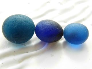 3 M/l - L Blue Bubbles Glowing 0.  67oz Jq Rare Seaham English Sea Glass