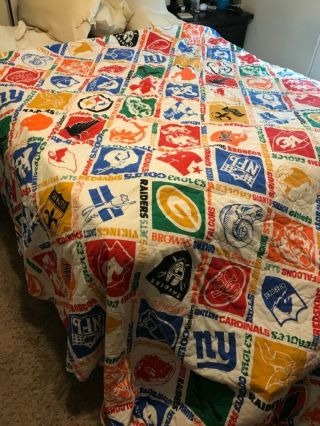 Vintage 1970’s Nfl Football Teams King Bed Comforter Rare Oilers Old Logos Good
