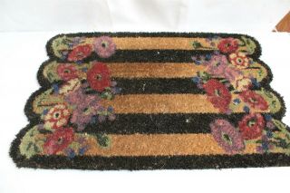 Rare Mackenzie Childs Door Mat Rubber Back Stripes And Flowers