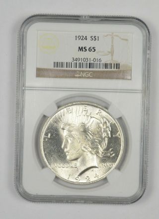 Almost Perfect - Ms - 65 1924 Peace Silver Dollar - Ngc Graded - Rare 882