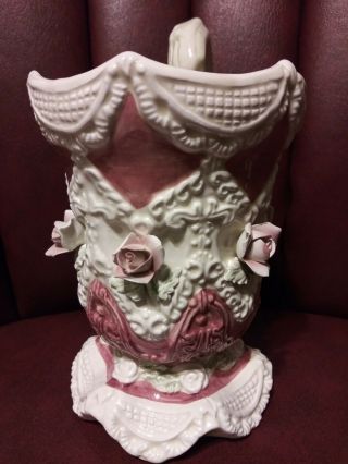 White Pink Lace Rose Footed Mug Cup Unique Rare Victorian Baroque Ornate OOAK 2