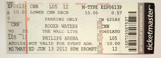 Rare Roger Waters 6/13/12 Atlanta Ga The Wall Concert Ticket Pink Floyd