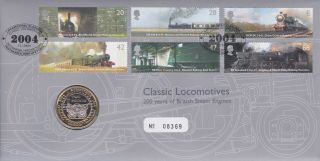 Gb Stamps First Day Cover 2004 Railway & Rare Uncirculated £2 Coin