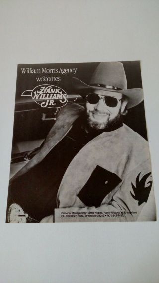 Hank Williams Jr.  William Morris Agency Rare Print Promo Poster Ad