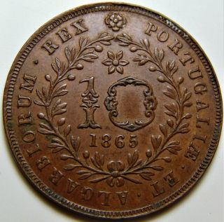 Rare Portugal Coin - King D.  Luis I - 10 Reis Azores - 1865 Au,  - Km 14 