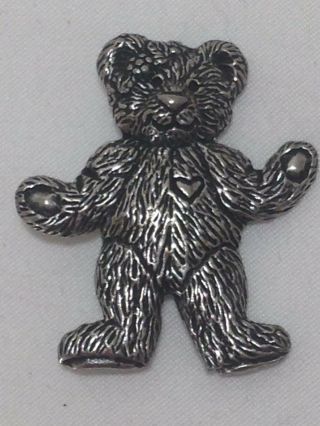 Rare Vintage Pewter Heart Teddy Bear Pin Brooch Signed Gina Le 