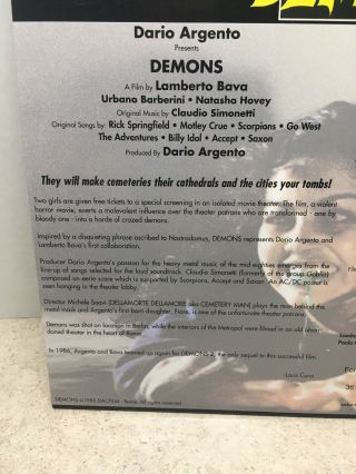 Demons AC - 3 WS Roan LaserDisc UNCUT Horror Dario Argento Lamberto Bava Rare OOP 5