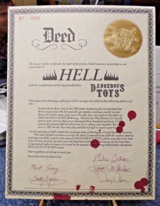 Dangerous Toys Deed To Hell - Rare Hellacious Acres Promotional Item - Michigan