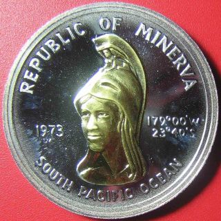 1973 Minerva $35 Proof 0.  80oz Silver,  0.  02oz Gold Goddess Rare World Coin 39mm