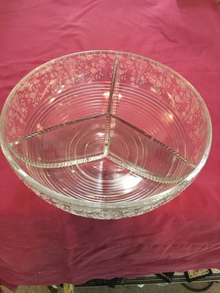 Extremely Rare Cambridge Rose Point Three Part Divided Bowl 10 Inches Across