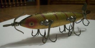 2) Old Wood Vintage Heddon 150 Dowagiac 5 Hook Fishing Lure,  Rare Colors