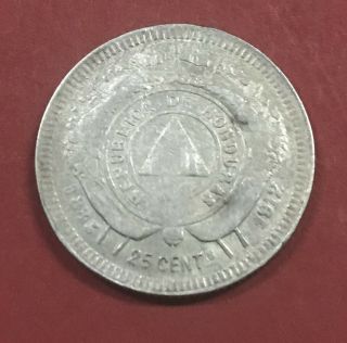 Republica De Honduras 1 Coin 25 Centavos 1912 Rare Xf Very Scarce Silver