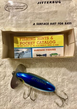 Fishing Lure Fred Arbogast Jitterbug In Rare Blue Spine Chrome Tackle Box Bait