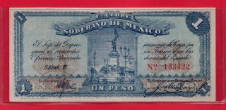 Rare 1915 One Peso Soberano De Mexico Note Unc