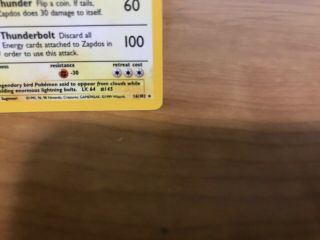 Pokemon Card Zapdos Base Set Rare Holo 16/102 in 2