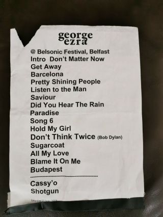 George Ezra Setlist And Guitar Pick Memorabilia,  Collectable,  Rare