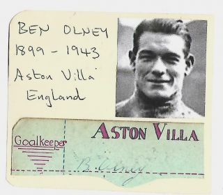Signed Ben Olney 1899 - 1943 Aston Villa England Goalkeeper 1920s 1930s Very Rare