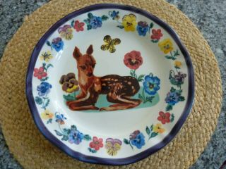 Rare Nathalie Lete Anthropologie Deer/pansy Dinner Plate Rear Lettering Backward