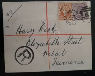 Rare 1904 Victoria Australia Reg Cover Ties 2 Postage Stamps Lancefield - Hobart