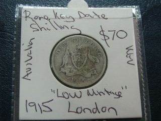 Australia 1915 Silver Shilling Coin King George V Rare Low Mintage London A41.  1