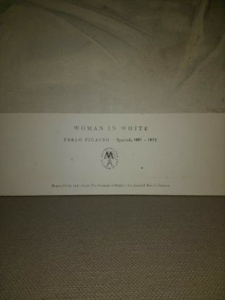 Vintage Museum of Modern MEGA RARE Poster of Picasso : Woman in White 2