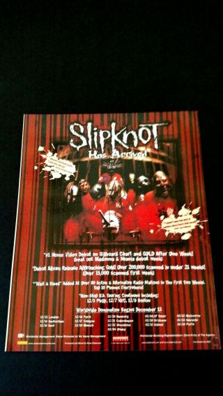 Slipknot Debut Album Release (1999) Rare Print Promo Poster Ad
