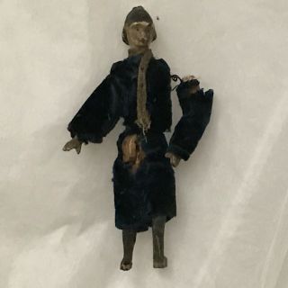 Rare Miniature Antique Grodnertal Peg Wooden Doll Military Tlc