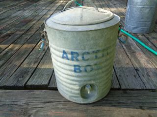 Rare Vintage Arctic Boy 5 Gallon Galvanized Water Cooler Plastic Lined W/spigot