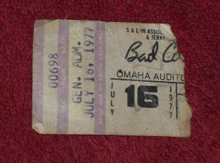 Bad Company Ticket Stub Omaha Ne July 16 1977 Rare Not Ticketmaster Gen.  Adm.