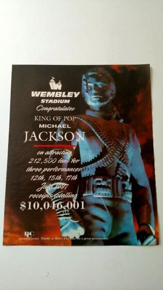 Michael Jackson " Wembley Stadum " 1997 Rare Print Promo Poster Ad