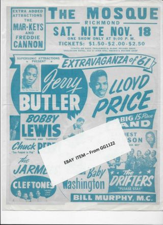 Mega Rare - 8x10 Handbill Extravaganza Of 1961 Jerry Butler Chuck Berry