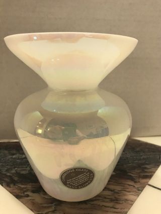 Vintage Cambridge Glass Opalescent Carnival Vase 6” Rare Usa Made Hand Blown
