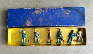 Rare 1930s Grey Iron Railroad Toy Train O Gauge With Box Figures Set 2