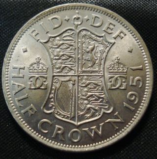 Uncirculated 1951 George Vi Halfcrown Lovely Coin Rare Thus