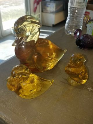 (3) Heisey By Imperial Glass Sitting Standing Duckling Family Rare