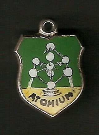 Atomium Expo 58,  Vintage Silver Enamel Travel Shield Bracelet Charm.  Rare.