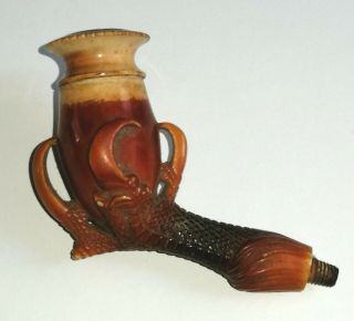 Rare C19th Antique Dragon Eagle Claw Novelty Tobacco Smoking Pipe In Case Nr