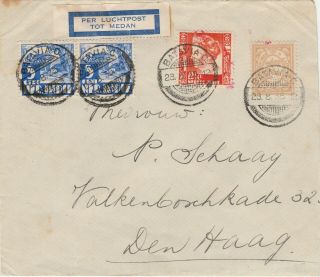 Netherlands Indies 1935 Rare Airmail Label Cover Per Luchtpost Tot Medan